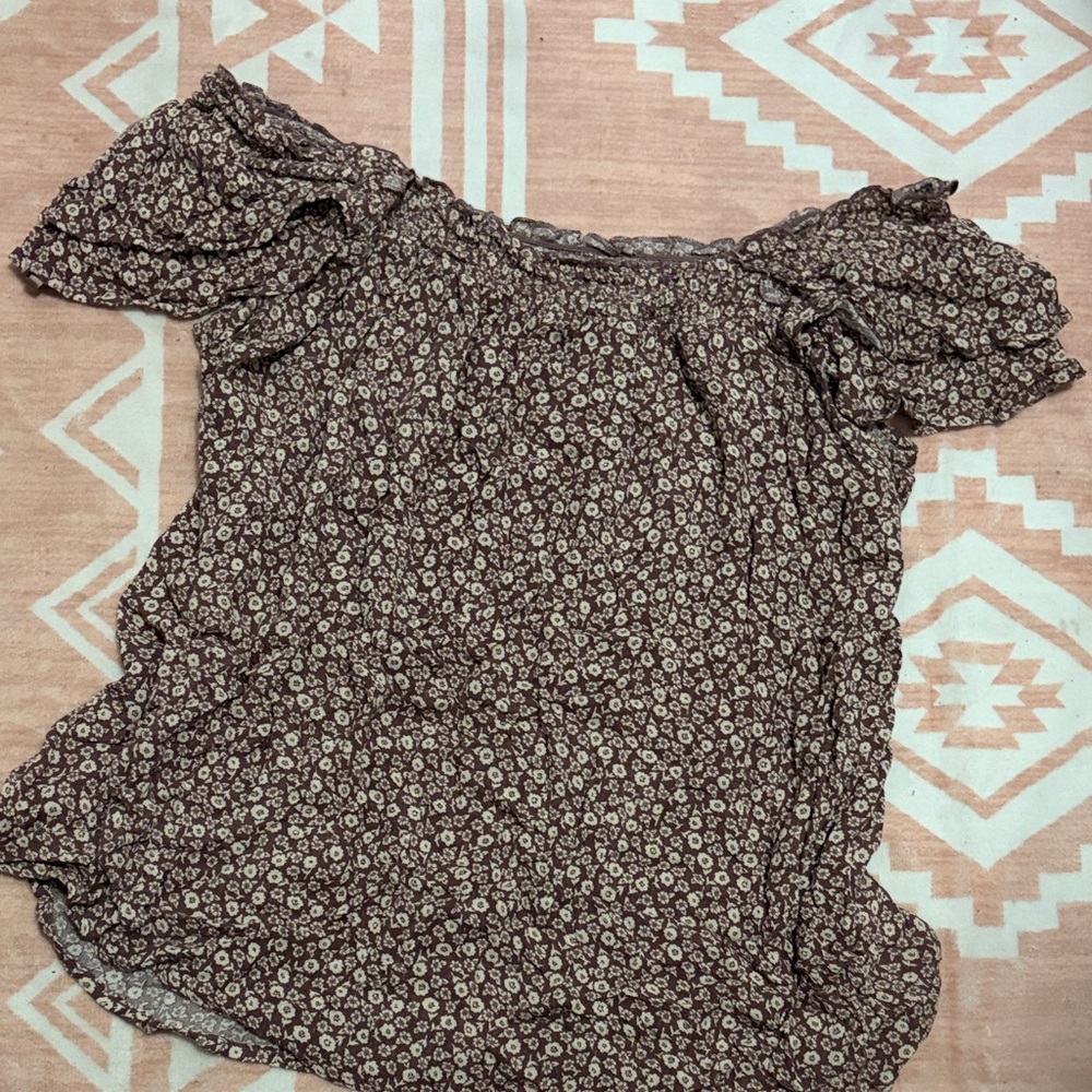 Doe & Rae Brown Floral Off-Shoulder Blouse